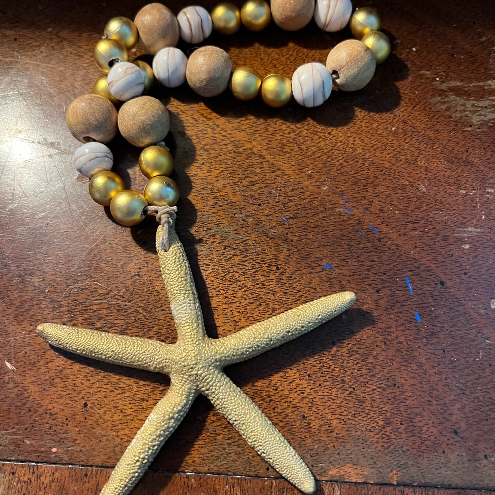 Starfish Beaded hanger with Gold and Wood Accent beads